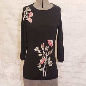 Ziani Couture Black Knit Top Floral Embroidery XL